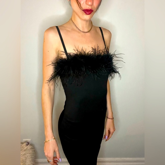 HONEY LITTLE BLACK FUR TRIM DRESS - Picture 7 of 13